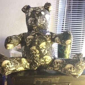 Large Skull & Roses Stuffed Bear-Handmade